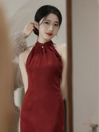 QiPao New Chinese Long 2023 #08 Copper Ammonia Jacquard Red Wine