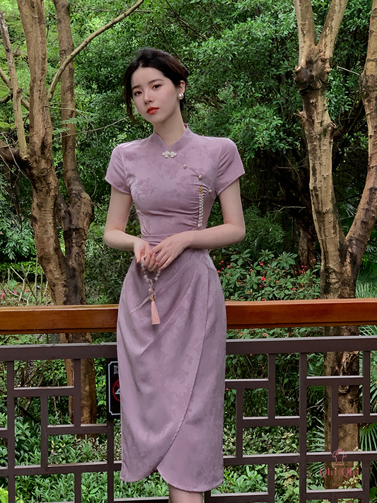 QiPao New Chinese Long 2023 #10 Jacquard Purple