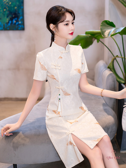 QiPao Traditional Long 2023 #12 Cotton Polyester Fiber Apricot Pink