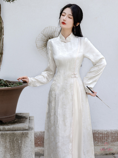 QiPao Traditional Long 2023 #14 Polyester Fiber White