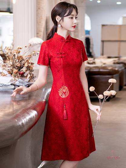 QiPao Traditional Long 2023 #15 Cotton Polyester Fiber Red