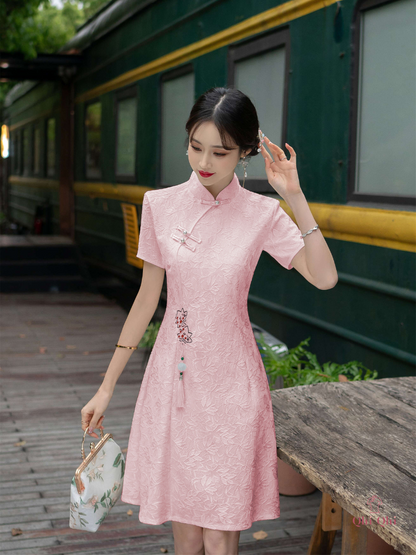 QiPao Traditional Long 2023 #17 Cotton Polyester Fiber Apricot Pink